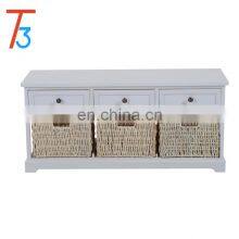 Wooden Shoe Storage Wicker Basket Bench Seat Hallway Organizer thumbnail-2