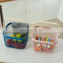 New Manufacture Hot Selling Popular Metal Wire Iron Black Picnic Fruit Basket With Wood Handle Kitchen Home Storage Basket thumbnail-4