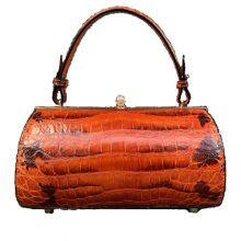 European And American Casual Cylindrical Handbag Horizontal Barrel-Shaped Leather Shoulder Bag Crocodile Leather Diagonal Bag Women thumbnail-3