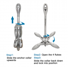 ISURE MARINE 1.5kg/3.3 Lbs Marine Kayak Fishing Anchor Kit Folding Anchor System For Kayak Canoes thumbnail-2