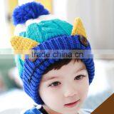 Hot Selling Fashion New Handmade Ears With Buttons Baby Kids Knitted Pom Pom Beanie Cap thumbnail-5