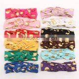 Cotton Fabric Golden Polka-dots Bow Headbands - Foil Gold Wide Elastic Knitted Headwraps thumbnail-6