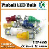 Hot-sell Pinball Led Bulb T10 Wedge #555 AC DC 6.3V 3528 5LED