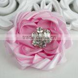 Popular Satin Ribbon Flowers With Rhinestone Center,Handmade Ribbon Hair Flowers thumbnail-1