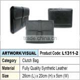 Men black synthetic leather clutch bag