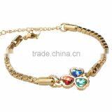 Fancy Jewelry Stainless Steel Gold Chain Zircon Clover Pendant Bracelet for Girls Supplier's Choice thumbnail-2