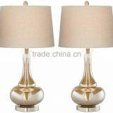 11.1-13 A Classic Gourd Shape Atop Round Metal Bases Gold Glass Gourd Table Lamp Set of 2 a Gold Plated Finish
