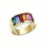 Best Supper Engagement Bands Stainless Steel Square Shaped Rainbow Crystal 18k Wide Gold Rings LR9442 thumbnail-1