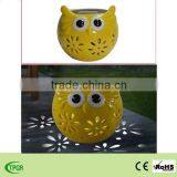 Ceramic owl pot with solar light for garden and home decoration