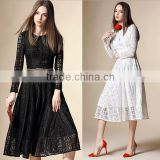 2016 luxurious original design dots lace lady fashion dress with long sleeve and belts