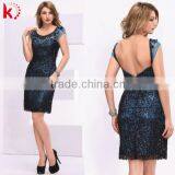 Short Sleeve Chiffon Blue Short Cocktail Dress With Sequins Vintage Short Evening Dresses thumbnail-1