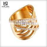 Women Luxcry Goleden Crystal Spiral Design Stainless Steel Rings thumbnail-2