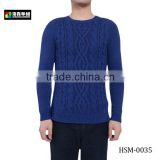 Thick Wool Cashmere Knit Sweater, Men Royal Blue Handmade Knit Sweater