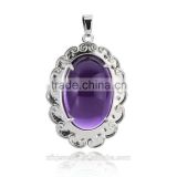 Precious gemstone gold jewellery Sterling silver purple chalcedony marquise pendant for women