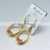 Gold Plating Oval Earrings Stainless Steel Glass Zirconia Float Dangle Earrings thumbnail-3