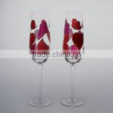 10oz hand painted champagne flute wine glass with clear long stem for valentine's day