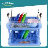 Collapsible Plastic Drying Holder Organizer Drainer Storage Kitchen Dish Drying Rack 2 Tier Dish Rack With Tray thumbnail-1