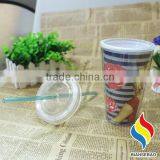Promotional Plastic Cup , Cheap 450ml PS Travel Cup With Straw thumbnail-2