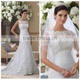 bridal lace sleeveless boat neckline wedding dress princess