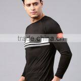 Black Striped Round Neck Rapid Dry T-Shirt Striped Style Waist Length Tee Round Neck Long Sleeves Anti-Microbial Moisture Sport thumbnail-3