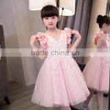 New Baby Frock Design 2017 Sleeveless Pink and Gray Embroidery Flower V Collar Vietnam Party Dresses Chiffion Wedding Dresses thumbnail-5