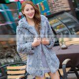 2016 New Women's Real Rex Rabbit Fur Coat With Fox Fur Hood Trim Patches Mink Fur Outwear thumbnail-5