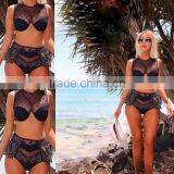 M738 D.Y Fashion 2016 Ladies Women Black Lace Split Bikini Swimwear Beachwear thumbnail-2