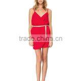 2015 Pleated Waistline Wrap-around With Belt Latest Dress Designs thumbnail-5