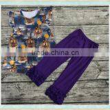 Halloween Smocked Children Clothing Fluttersleeve Funny Cartoon Print Top and Pants Wholesale Children's Boutique Clothing Fall thumbnail-2