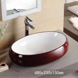 Fashion Red Color Ceramic Bathroom Hotel Countertop Oval Big Size Sinks