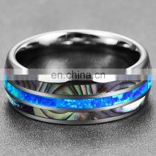 8mm Men Black Stainless Steel Ring Carbide & Abalone Shell Inlay Ring Wedding Band Fashion Men Accessories thumbnail-3