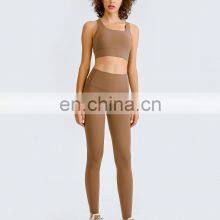 Women OEM Fitness Workout Clothing Two Piece Phone Pocket Leggings Match Ajustable Sports Bra Gym Yoga Fitness Set thumbnail-4