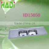 1.5m Double Bowl With Drainboard Sinks Tainless Steel Kitchen Sink HD15050D thumbnail-2