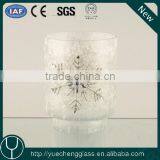 Handmade frosted large glass hurricane candle holder with snowflake design wholesale