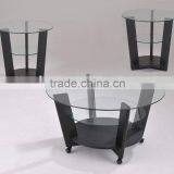 Glass Coffee table set with black wheel, end table