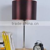 small table lamp, bedside table lamp, chrome finished, wood round base, color hardback lamp shade
