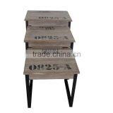 Antique Solid Wood Set of 3 Side Table With Metal Stands