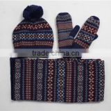 Girls/boys Winter/Fall China factory Acrylic Knitted Hats scarves and gloves sets