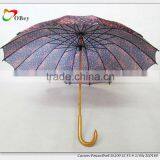 Flower Print Wooden Straight Umbrella thumbnail-3