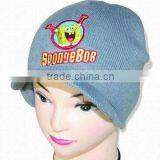 Grey Knit Peaked Beanie With Embroidery Logo
