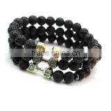 New 8mm Natural Black Lava Stone Bead Barbell Charm Elastic Bracelets