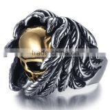 Gold Silver Vintage Gothic Wing Biker Surgical Stainless Steel Skull Ring for Man thumbnail-5