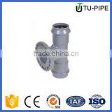 PVC Plastic Pressure Regular Tee Double Socket One Flange Rubber Ring Joint for Water Supply thumbnail-1