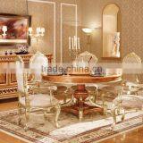 Luxury Vitoria Style Gold Leaf Dining Room Furniture, Baroque Palace Style Marquetry Round Dinning Table With Chairs thumbnail-3