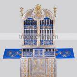 Gold Gilding Wooden Curio Cabinets With Flowers Paint Motif, Hand Painted Red Chinoiserie Secretary Cabinet With Drop Front Desk thumbnail-3