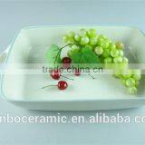 Enamel Ceramic Baking Dish White Green Line Decor Serving Dish Rectangular With Handle thumbnail-1