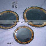 Round Cast Aluminium Plate Set of Three Pcs With Mosaic of Bone in Antique Finish