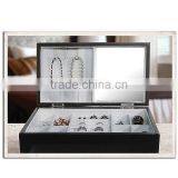 Black Leather Jewelry Box Watch Organizer Storage Case With Elegant Mirror thumbnail-3