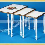 3 Pcs White Nest Tables With Golden Edge thumbnail-1