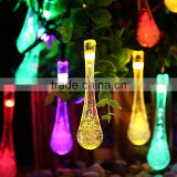 Solar recharged LED Outdoor multi-color Water Drop Fairy Lights